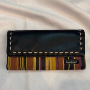 Longaberger 90s Y2K Black Striped Wallet with Brown, Yellow & Purple